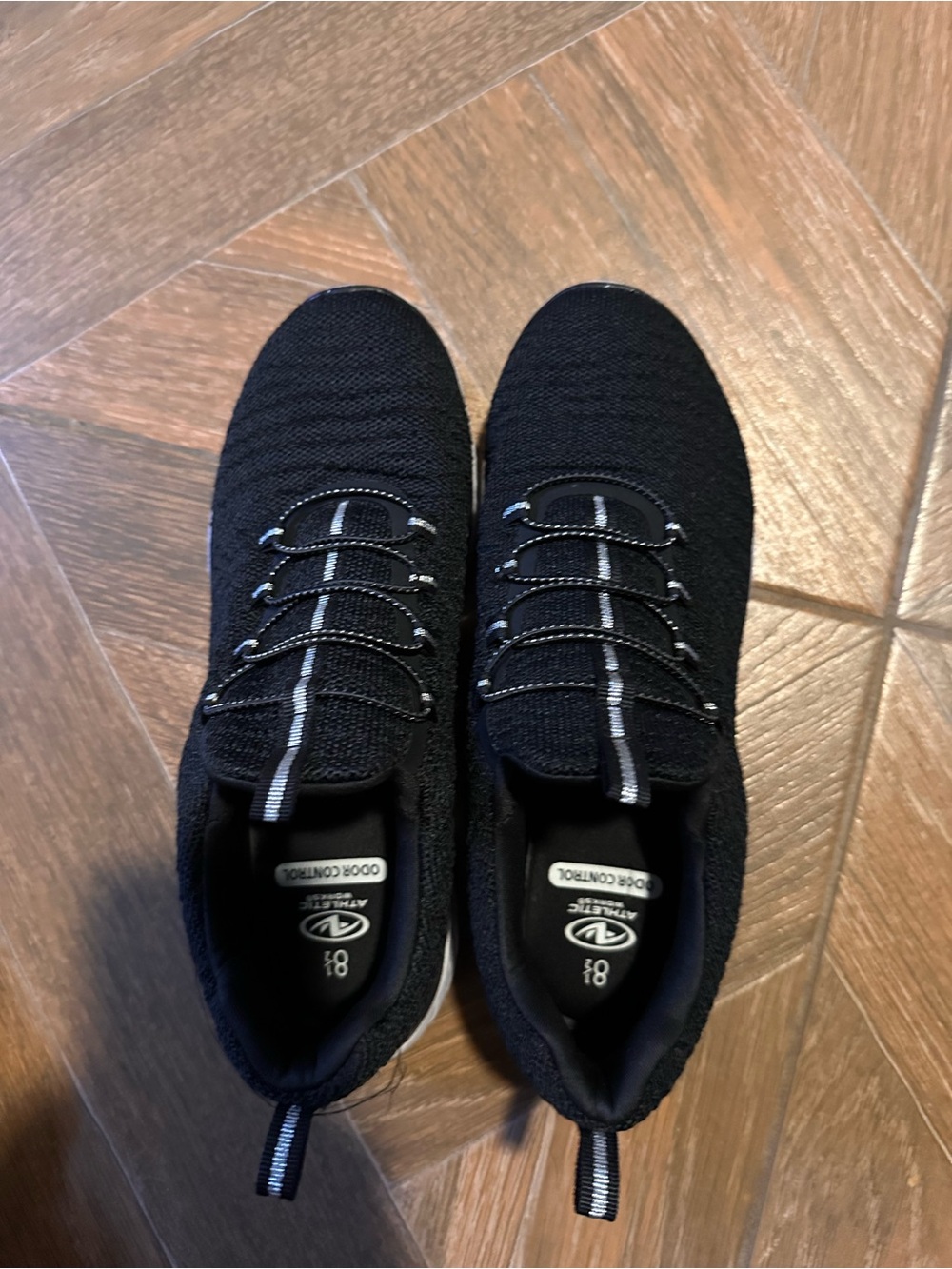 Athletic Works Black Knit Slip-On Running Sneakers with Reflective Stripe